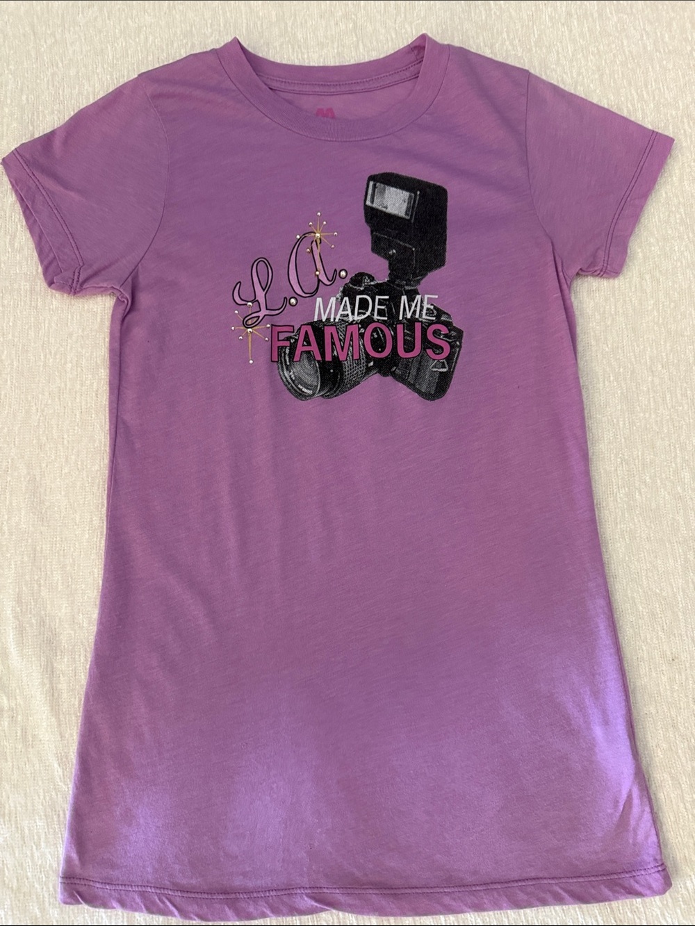 Girls' Purple Graphic Short-Sleeve Tee - Camera